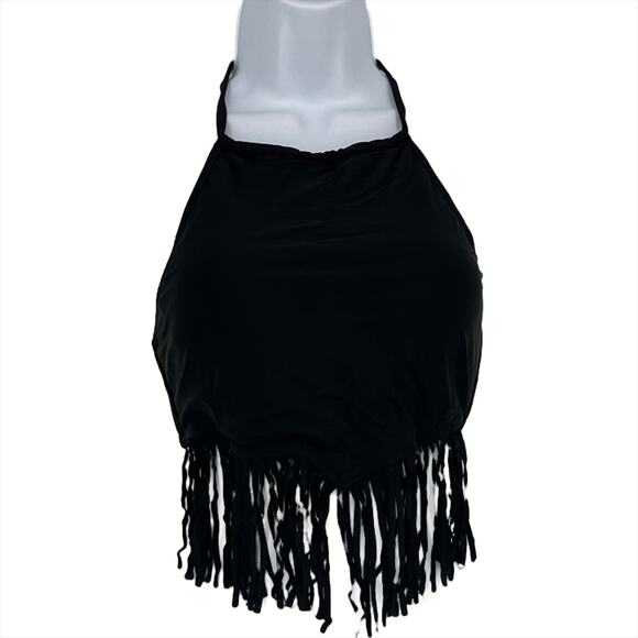 Boho Fringe Bikini Swimsuit Top in Black Size Large - Picture 1 of 5